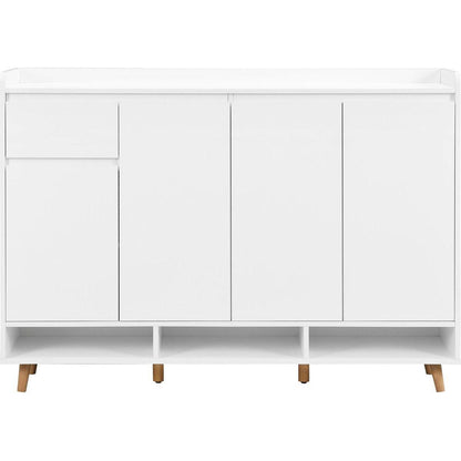 Sleek and Contemporary Shoe Cabinet with Adjustable Shelves, Minimalist Home Organizer with Solid Wood Legs, Storage Sideboard for Entryway, Living Room, White