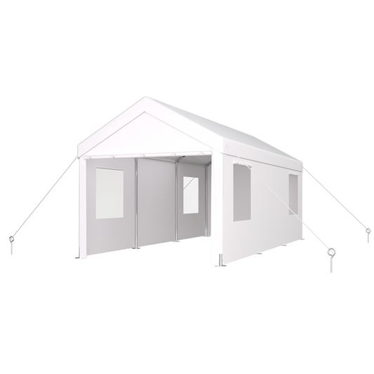 Carport 12' x 20' Portable Garage, Heavy Duty Car Port Canopy with 2 Roll-up Doors & 4 Ventilated Windows for Car, Truck, Boat, Garden Tools,white