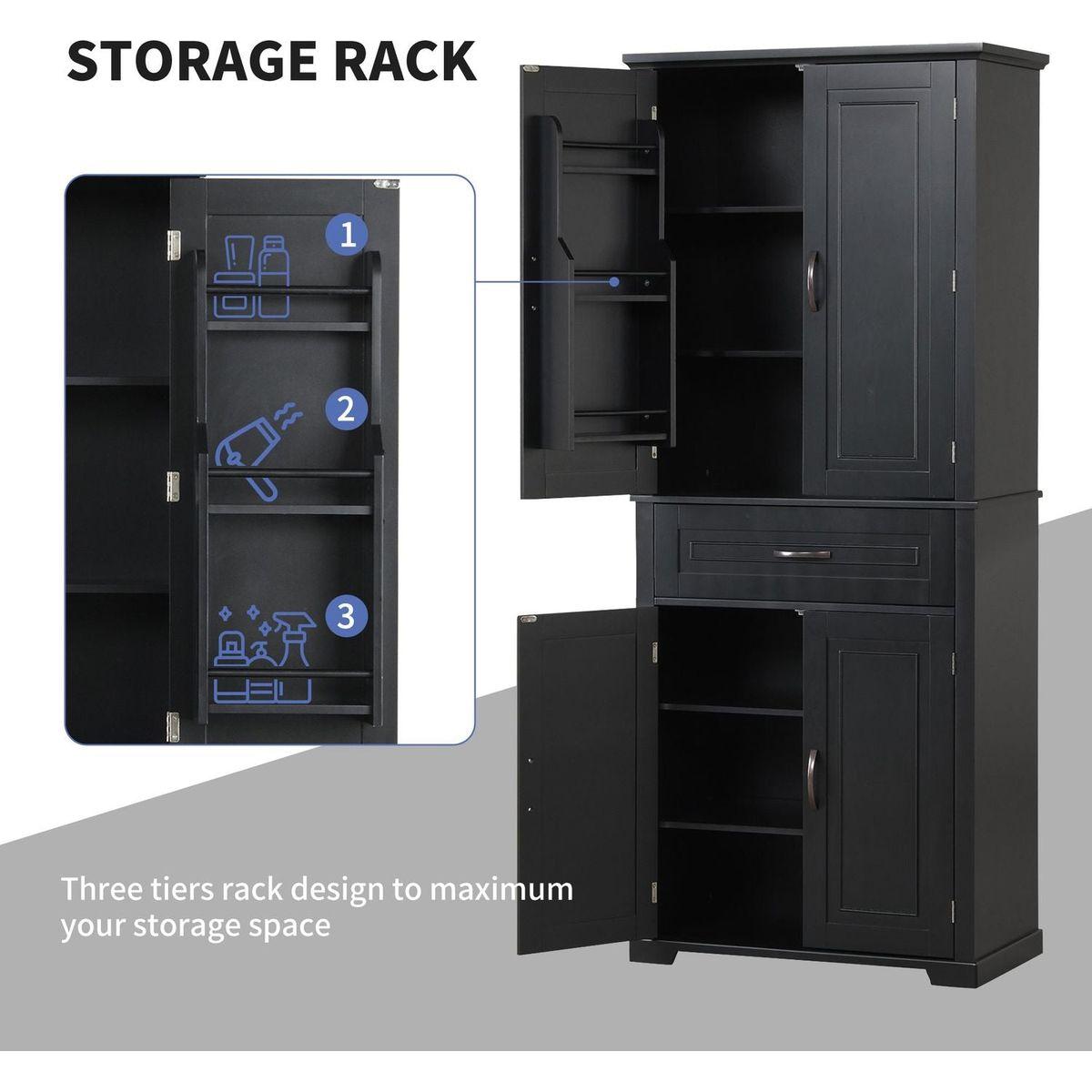 Bathroom Storage Cabinet with Doors and Drawer, Multiple Storage Space, Adjustable Shelf, Black