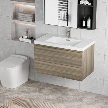 36" Floating Bathroom Vanity with Sink, Modern Wall-Mounted Bathroom Storage Vanity Cabinet with Resin Top Basin and Soft Close Drawers, Ash Grey