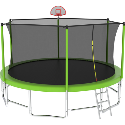 16FT Trampoline with Balance Bar & Basketball Hoop&Ball, ASTM Approved Reinforced Type Outdoor Trampoline with Enclosure Net