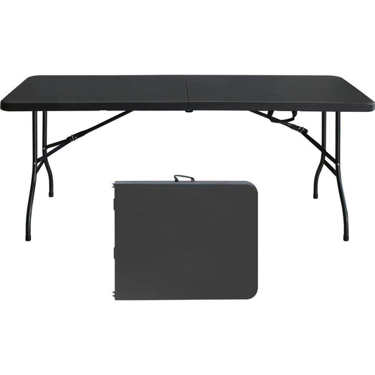 6ft Folding Table, Portable Plastic Table for Camping, Picnics, Parties, High Load Bearing Foldable Table Black