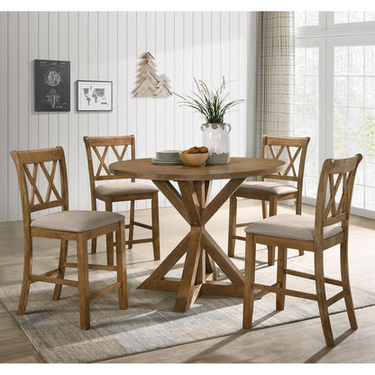 Windvale Cross-Buck Wood 5-Piece Counter Height Dining Set, Tan - Streamdale Furniture