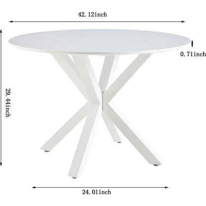 42.1"WHITE Table Mid-century Dining Table for 4-6 people With Round Mdf Table Top, Pedestal Dining Table, End Table Leisure Coffee Table,cross leg