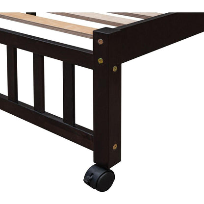 Wooden Twin Over Full Bunk Bed With Six Drawers And Flexible Shelves,Bottom Bed With Wheels,Espresso