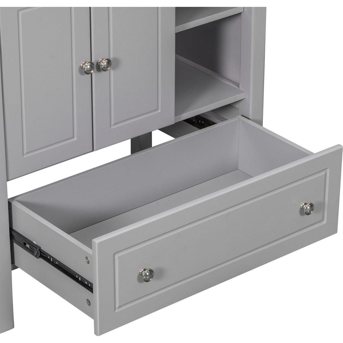 30" Bathroom Vanity with Sink, Bathroom Storage Cabinet with Doors and Drawers, Solid Wood Frame, Ceramic Sink, Grey