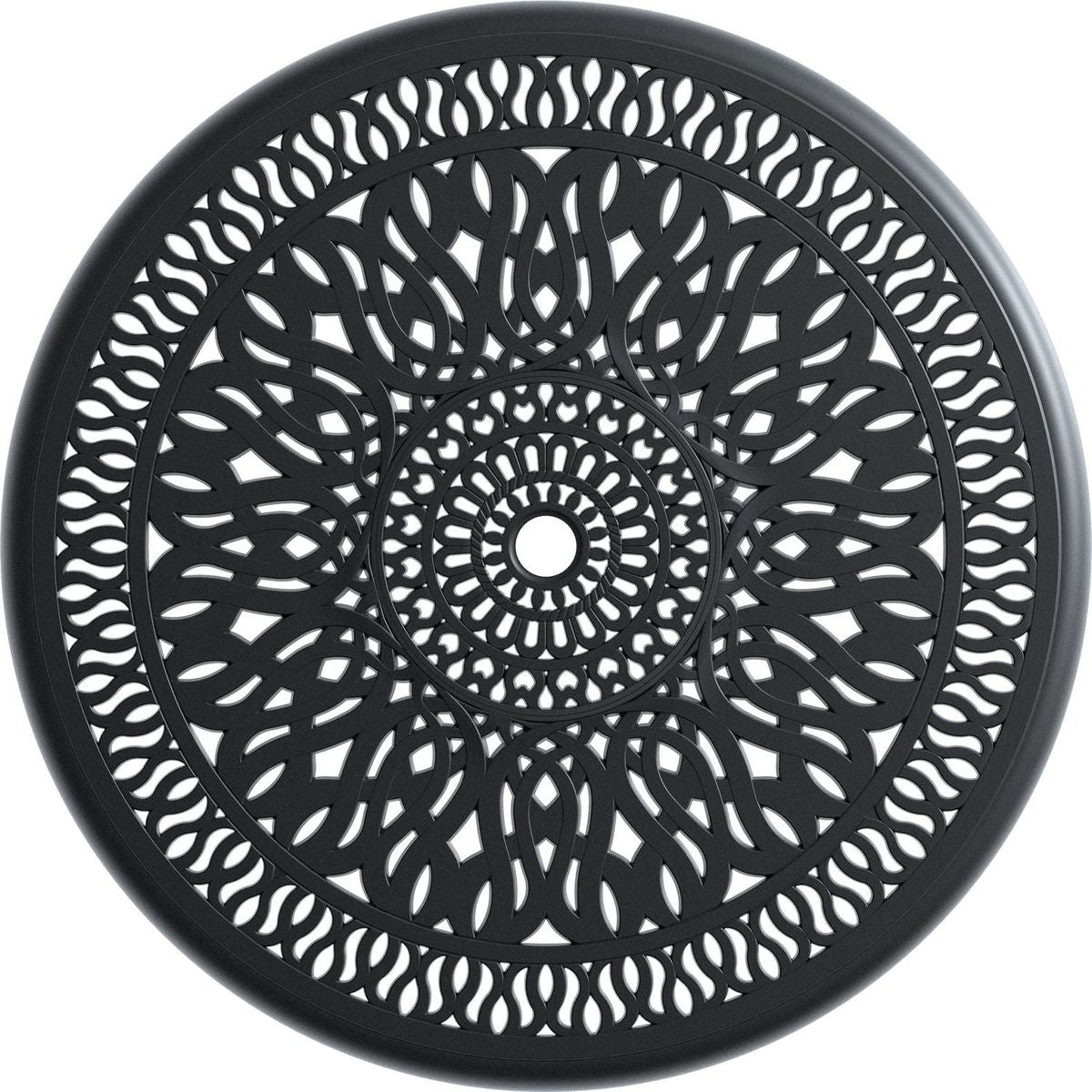 35.43-inch Cast Aluminum Patio Dining Table With Black Frame and Umbrella Hole