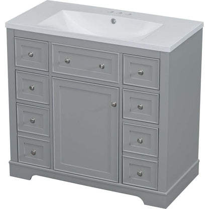 36" Bathroom Vanity with Sink Combo, One Cabinet and Six Drawers, Solid Wood and MDF Board, Grey