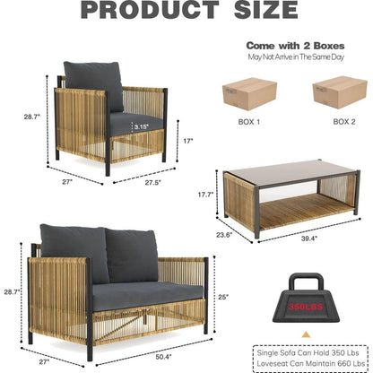 New Comming Patio 4 Pieces Brown PE Wicker Sofa Set with Grey Cushion