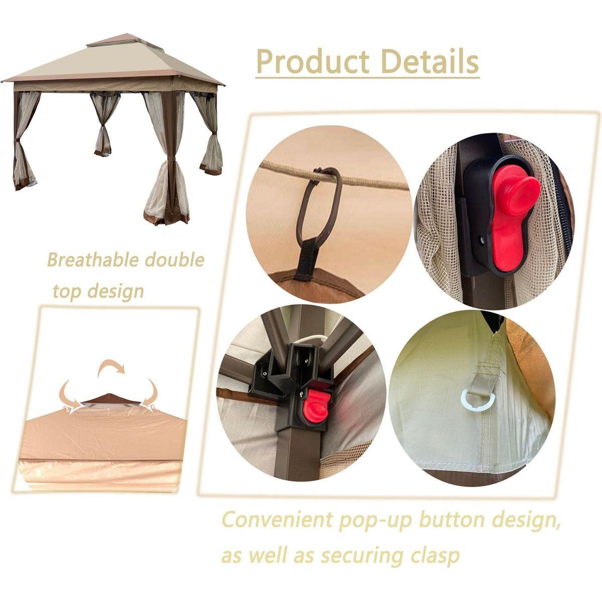 Outdoor 11x 11Ft Pop Up Gazebo Canopy With Removable Zipper Netting,2-Tier Soft Top Event Tent,Suitable For Patio Backyard Garden Camping Area,Coffee