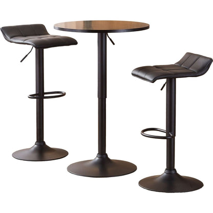 Belham Black Round Top Adjustable Height Bar Table and 2 Swivel Black Bonded Leather Adjustable Bar Stool Bar Sets