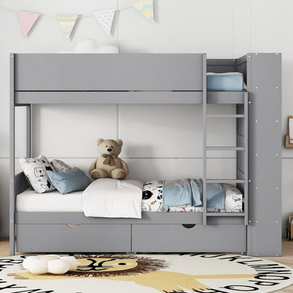 Twin over Twin Bunk Bed With 2 Drawers and Multi-layer Cabinet, Gray