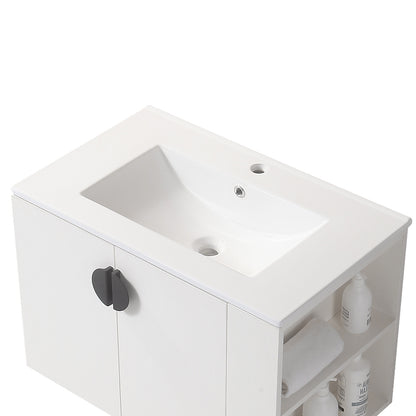 30" Bathroom Vanity with Sink,with two Doors Cabinet Bathroom Vanity Set with Side right Open Storage Shelf,Solid Wood,Excluding faucets,white