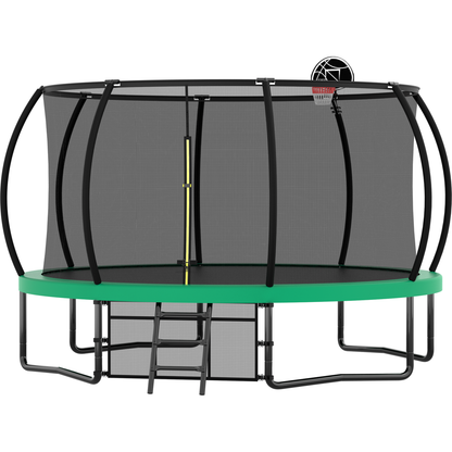 14FT Trampoline with Enclosure - Recreational Trampolines with Ladder and AntiRust Coating, ASTM Approval Outdoor Trampoline for Kids