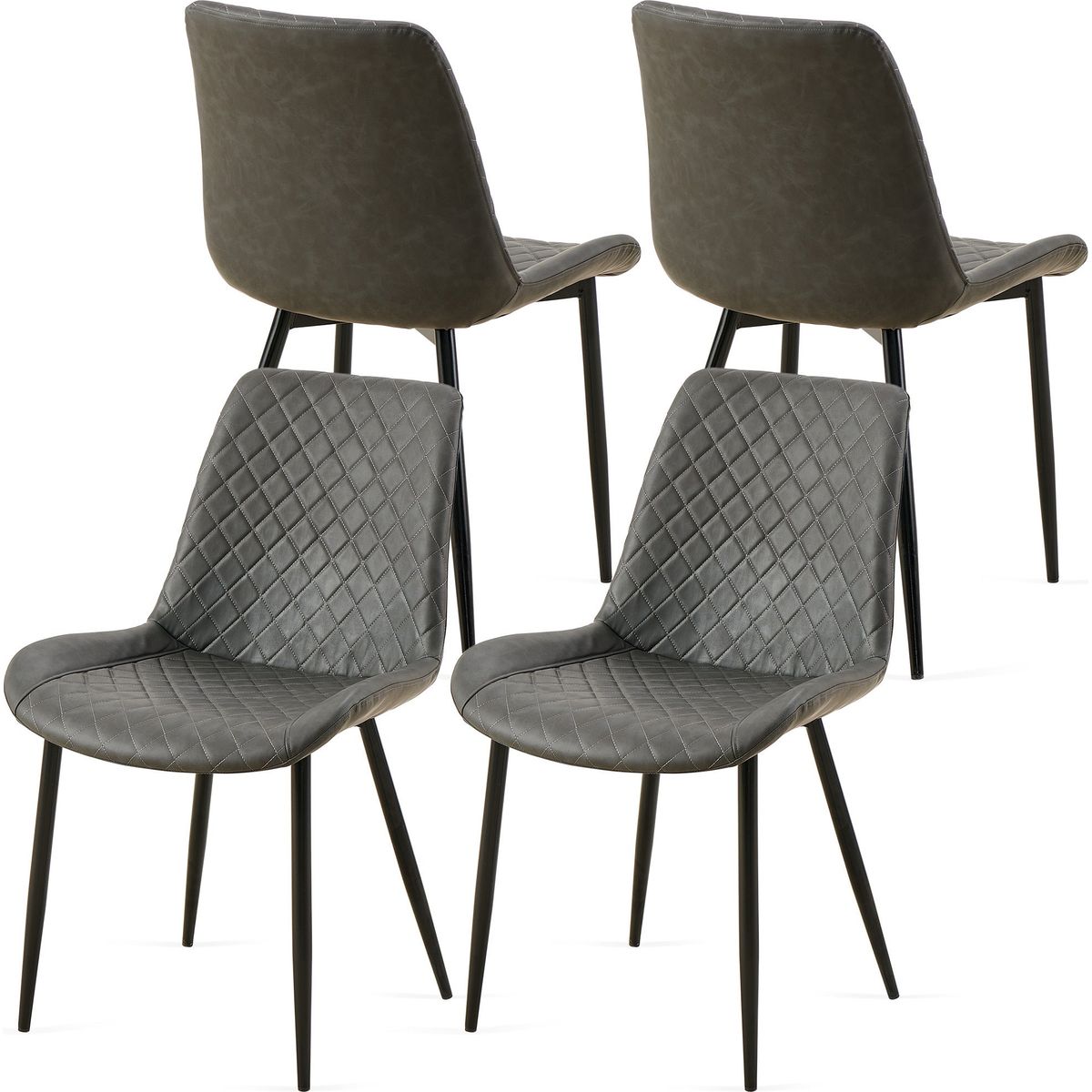 Dark Grey Set of 4 Leathaire Dining Chairs ,Mid-Century Modern Leathaire Chairs Kitchen Living Room Armless Side Chair with Metal Legs Set Of 4