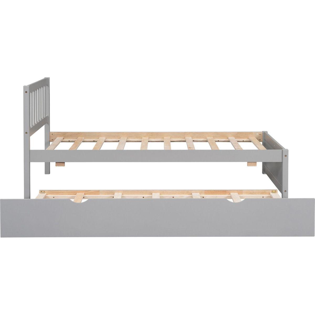 Modern Design Wooden Twin Size Platform Bed Frame with Trundle for Grey Color