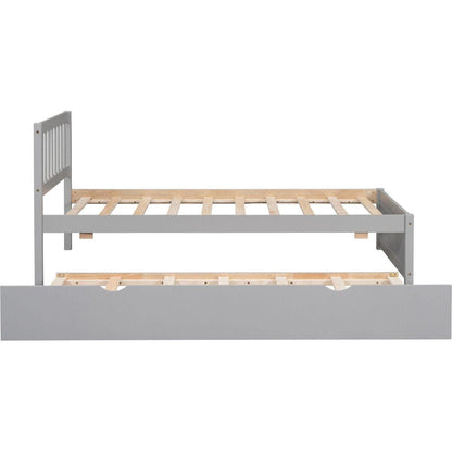 Modern Design Wooden Twin Size Platform Bed Frame with Trundle for Grey Color
