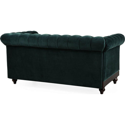 VIVALUX 59.44" Chesterfield Velvet Loveseat Sofa,2-Person Rolled Arm Dutch Plush Upholstered Sofa Couch with Tufted Button for Living Room, Bedroom, Small Places,Forest Green