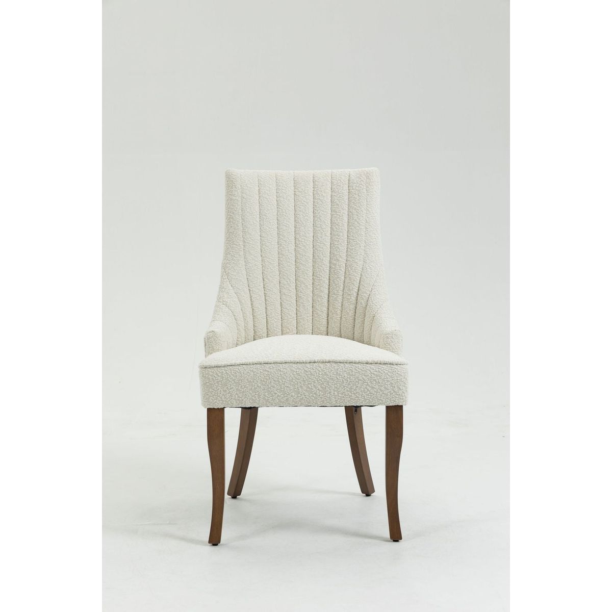 Exquisite White Boucle Upholstered Strip Back Dining Chair with Solid Wood Legs 2 Pcs