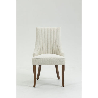 Exquisite White Boucle Upholstered Strip Back Dining Chair with Solid Wood Legs 2 Pcs