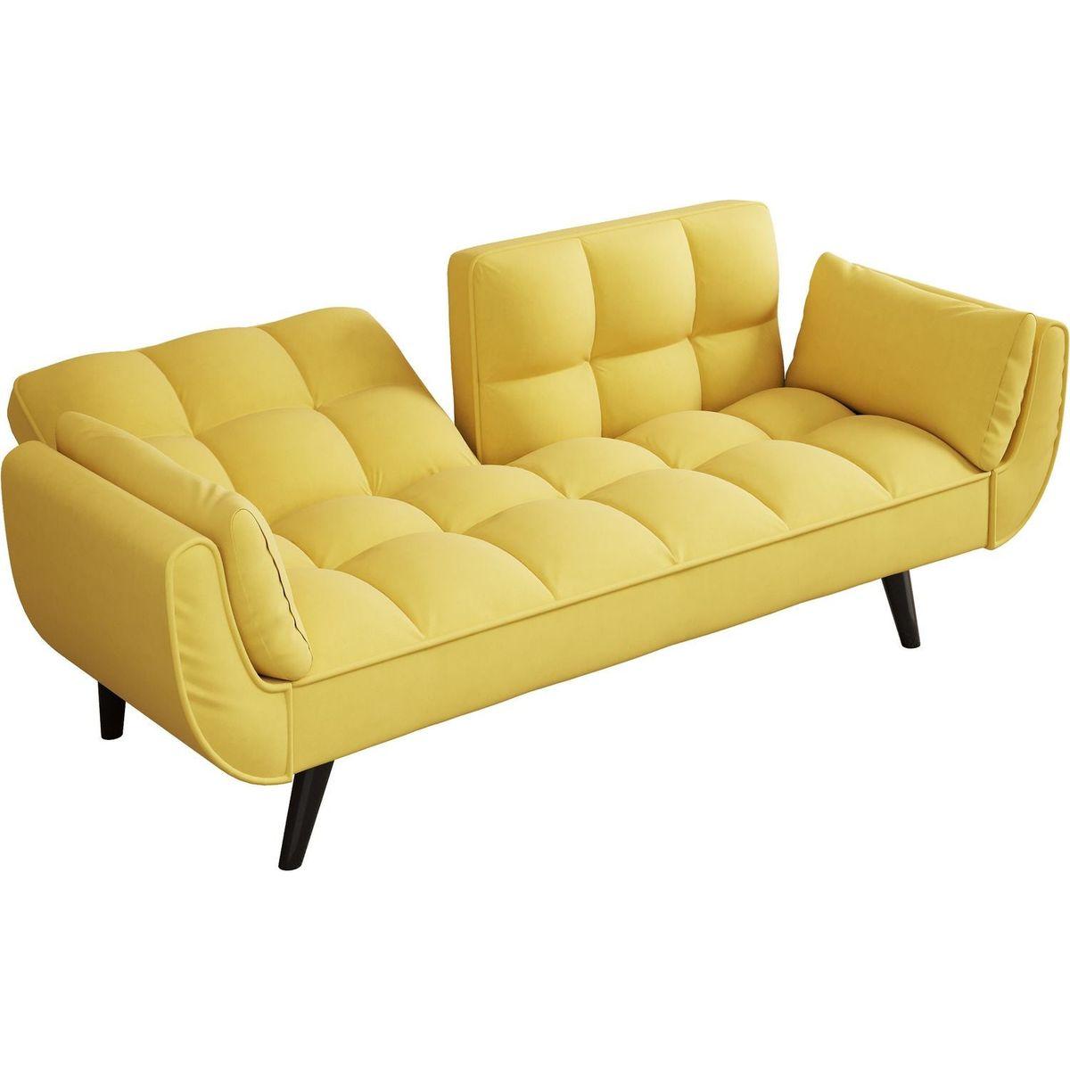 57 inch yellow sofa Soft two armrests throw pillow pillow comfortable fit apartment bedroom small space