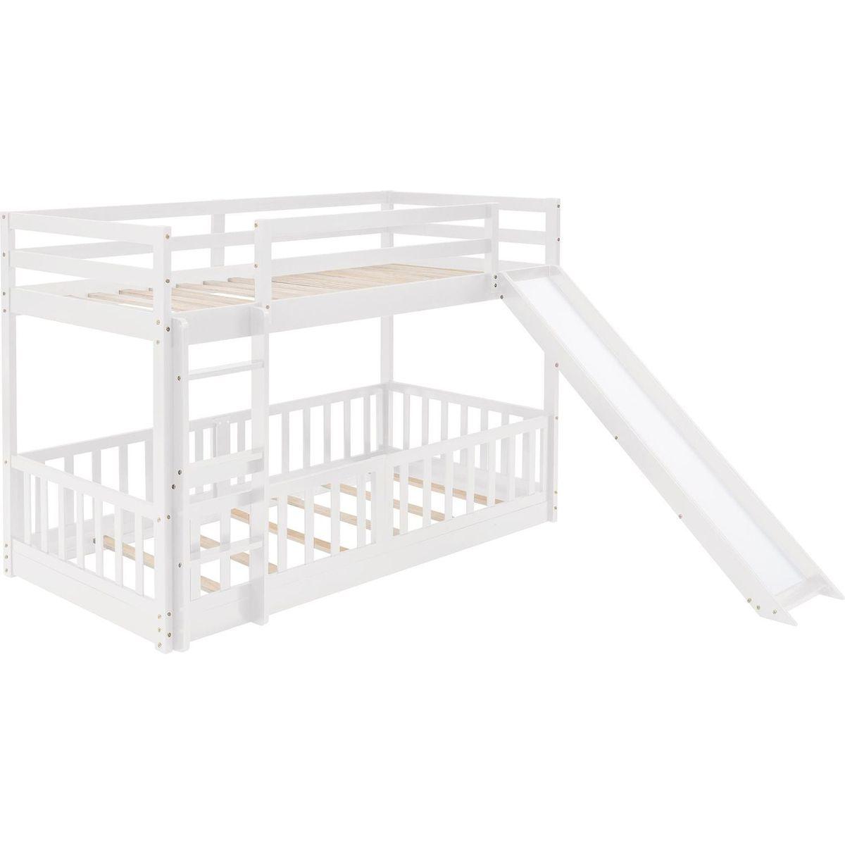 Twin Over Twin Bunk Bed with Slide and Ladder, White