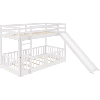 Twin Over Twin Bunk Bed with Slide and Ladder, White