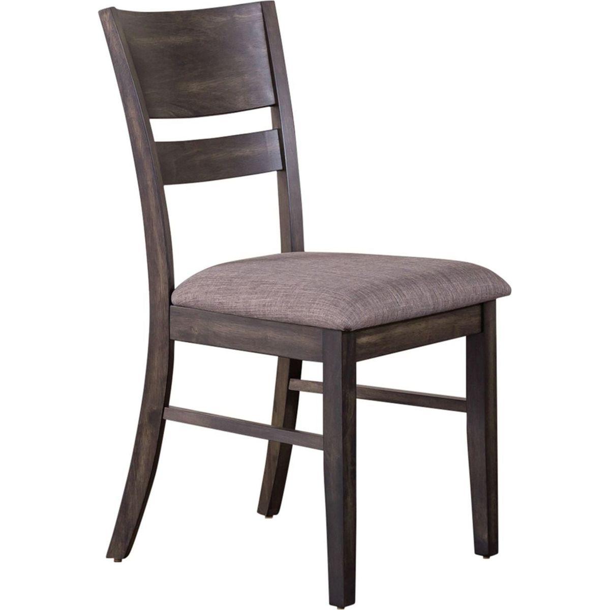 Almeta Solid Wood Slat Back Upholstered Dining Chairs, Set of 2 -Dark Umber Brown Finish