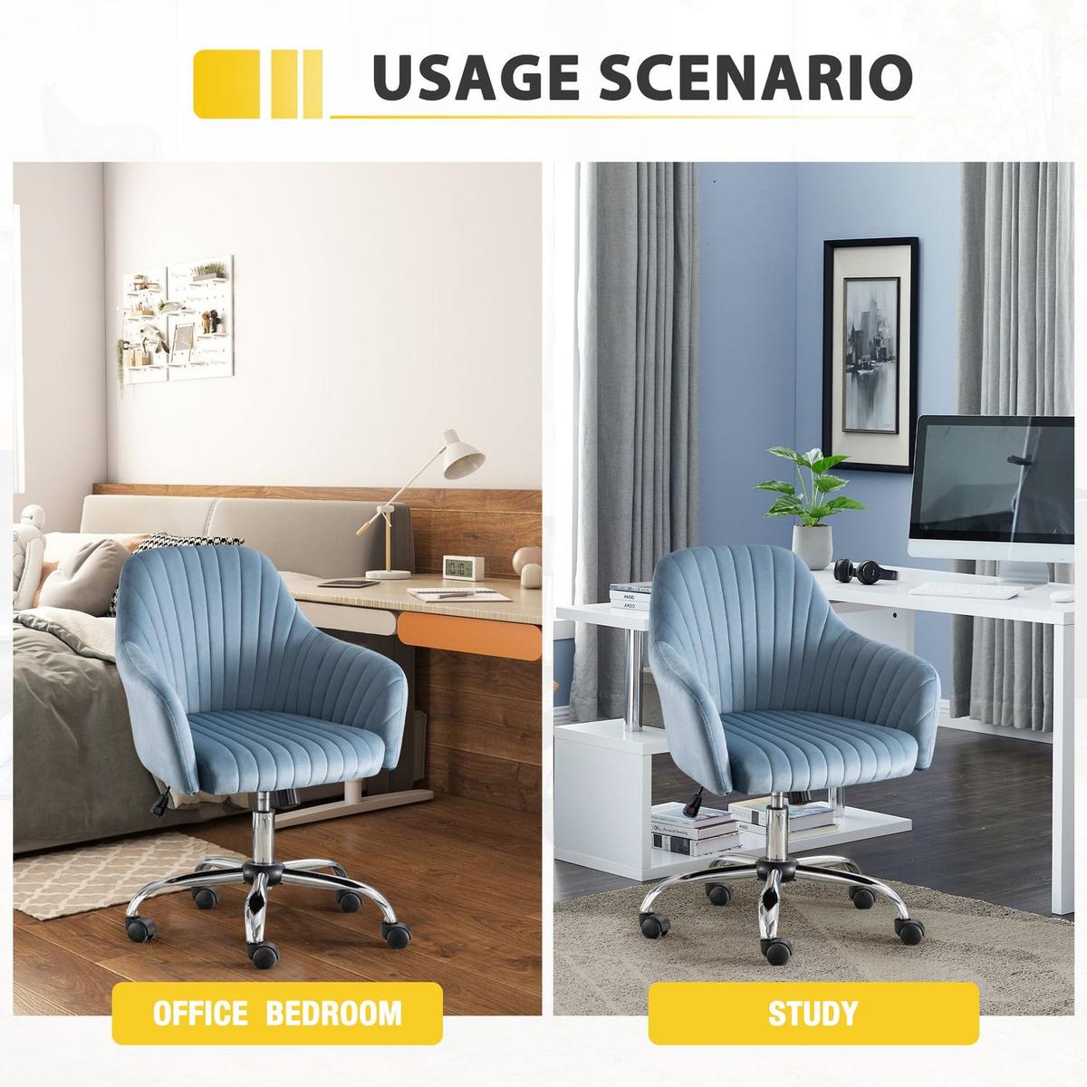 New -Modern home office leisure chair with adjustable velvet height and adjustable casters (LIGHTBLUE)