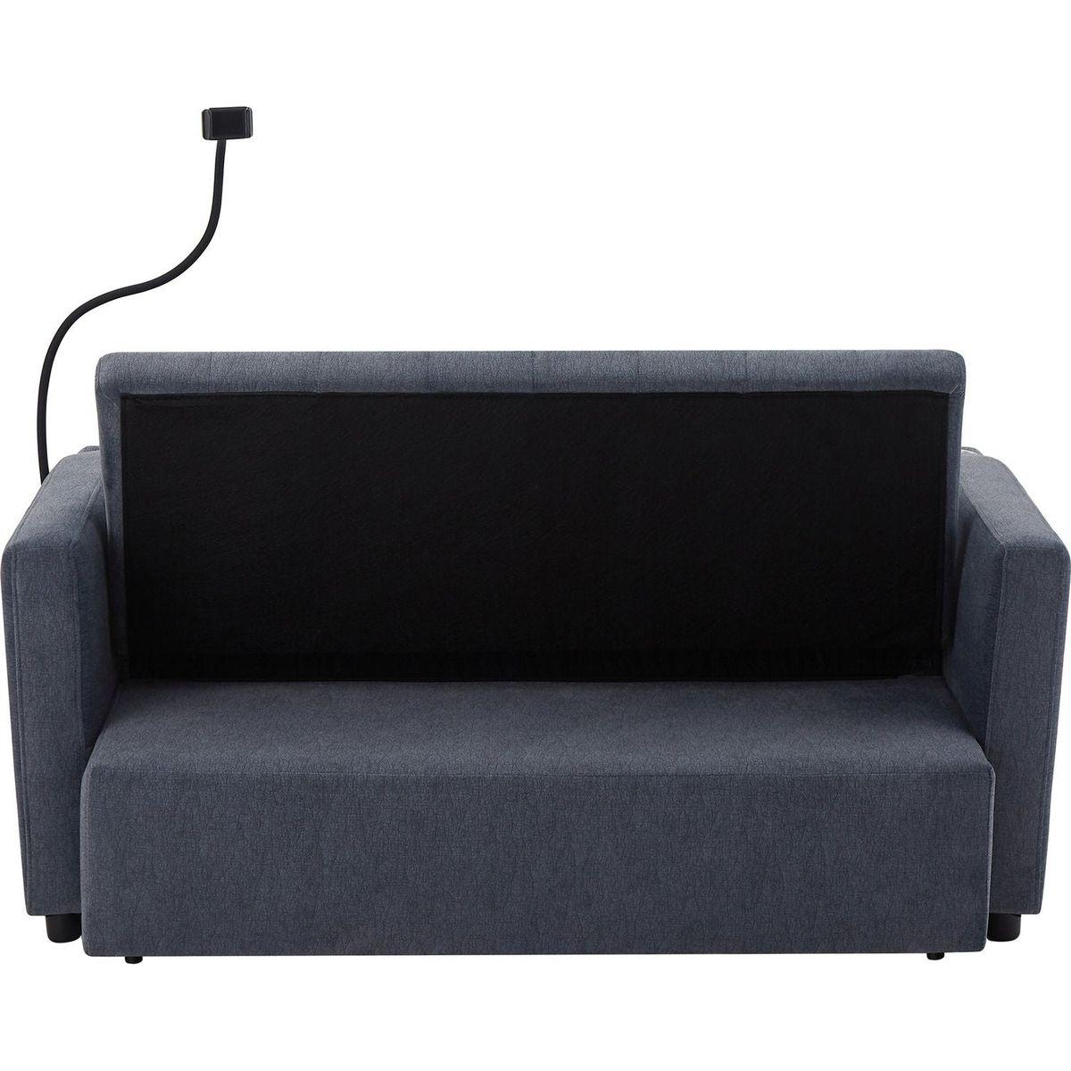 55.9" Convertible Sofa Bed Loveseat Sofa with Three USB Ports, Two Side Pockets, Two Cup Holders and 360Swivel Phone Holder for Living Room, Blue Grey