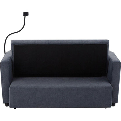55.9" Convertible Sofa Bed Loveseat Sofa with Three USB Ports, Two Side Pockets, Two Cup Holders and 360Swivel Phone Holder for Living Room, Blue Grey