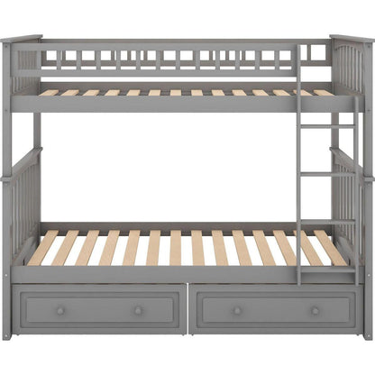 Twin over Twin Bunk Bed with Drawers, Convertible Beds, Gray