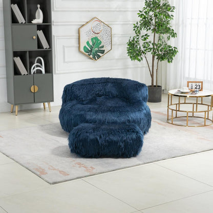 Bean Bag Chair Faux fur Lazy Sofa /Footstool Durable Comfort Lounger High Back Bean Bag Chair Couch for Adults and Kids, Indoor