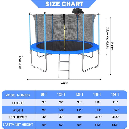 14 FT TRAMPOLINE INSIDE SAFETY NET WITH BASKETBALL HOOP