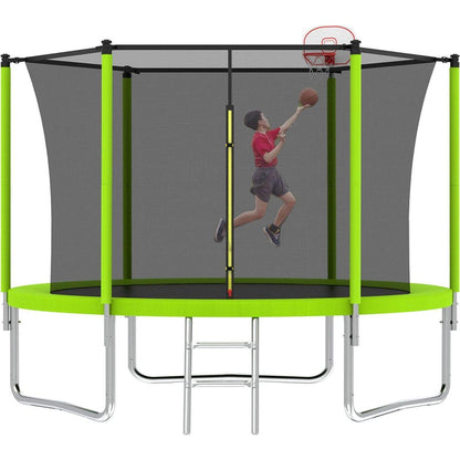 10FT Trampoline for Kids, Basketball Hoop and Ladder, Outdoor Kids Trampoline with Safety Enclosure,Fast Assembly for Backyard Fun,ASTM Approved