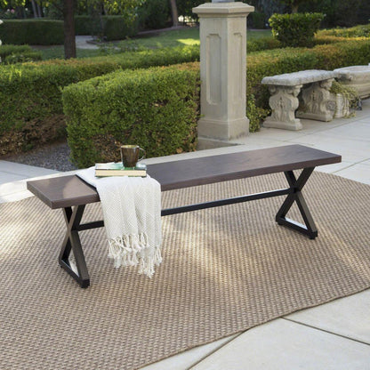 Outdoor Aluminum Dining Bench with Steel Frame, Brown / Black