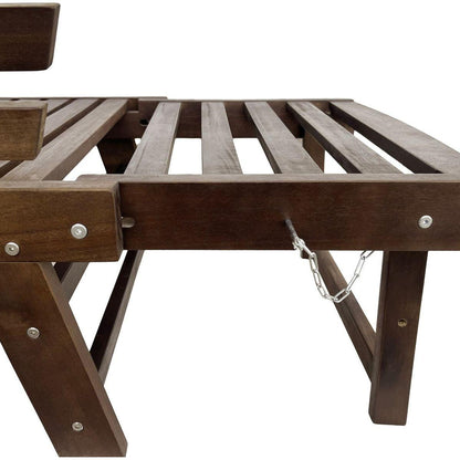 Outdoor Adjustable Patio Wooden Daybed Sofa Chaise Lounge with Cushions for Small Places, Brown Finish+Gray Cushion