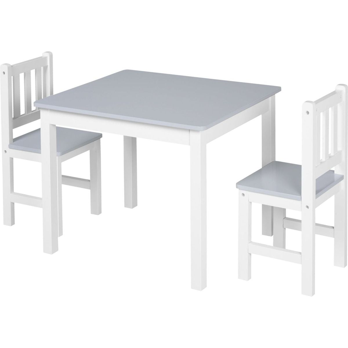 Qaba Kids 3 Piece Table and Chair Set Ideal for Arts, Meals, Lightweight Wooden Homework Activity Center, Toddlers Age 3+, Grey