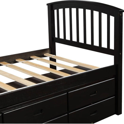 Twin Size Platform Storage Bed Solid Wood Bed with 6 Drawers