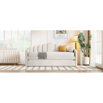 Twin size Upholstered Daybed with Trundle, Velvet Sofabed with USB Charging Ports,No Box-spring Needed,Beige