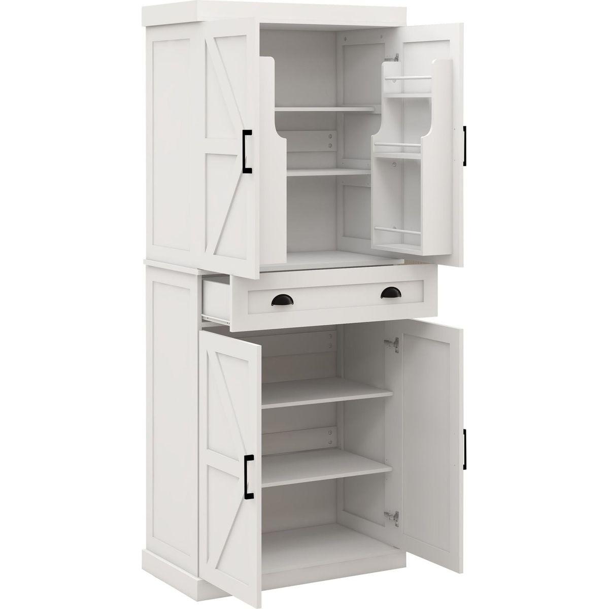 71" Kitchen Pantry Storage Cabinet with 4 Doors(2Doors with Racks),1 Drawer, 2 Adjustable Shelves, Freestanding Cupboard for Kitchen, Dining Room and Living Room-White