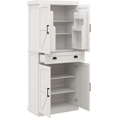 71" Kitchen Pantry Storage Cabinet with 4 Doors(2Doors with Racks),1 Drawer, 2 Adjustable Shelves, Freestanding Cupboard for Kitchen, Dining Room and Living Room-White