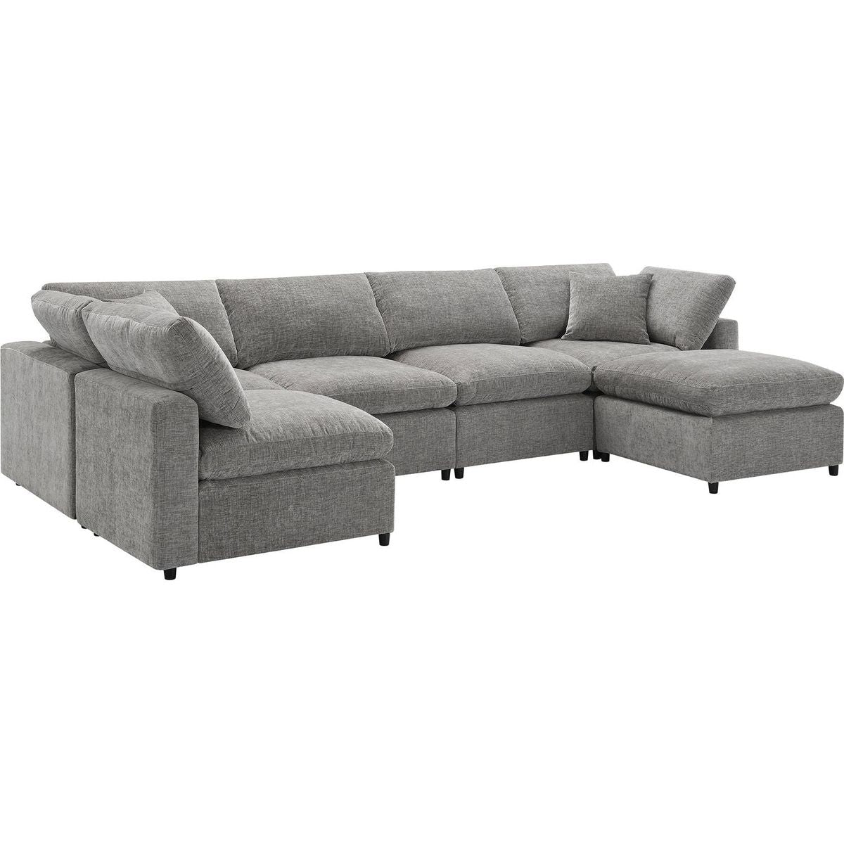 130x65" Modern Modular Cloud Sofa Bed, 6 Seat Chenille Sectional Couch Set with Ottoman,Free Combination,Convertible U Shaped Sleeper Sofa for Living Room, Apartment, 3 Colors