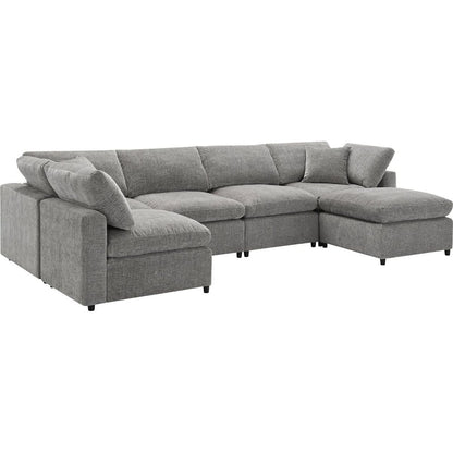 130x65" Modern Modular Cloud Sofa Bed, 6 Seat Chenille Sectional Couch Set with Ottoman,Free Combination,Convertible U Shaped Sleeper Sofa for Living Room, Apartment, 3 Colors