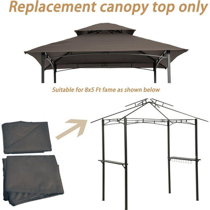 8x5Ft Grill Gazebo Replacement Canopy,Double Tiered BBQ Tent Roof Top Cover
