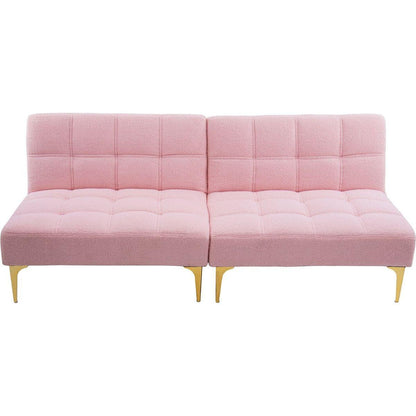 71" Convertible sofa bed futon with gold metal legs teddy fabric (Pink)