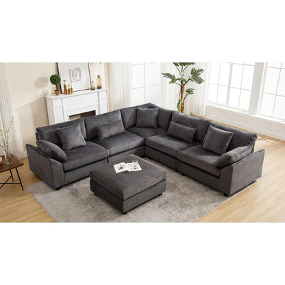 {NEW ARRIVAL} Oversized Modular Sectional Sofa Couches Set,Corduroy Upholstered Deep Seat Comfy Sofa for Living Room,Dark Gray