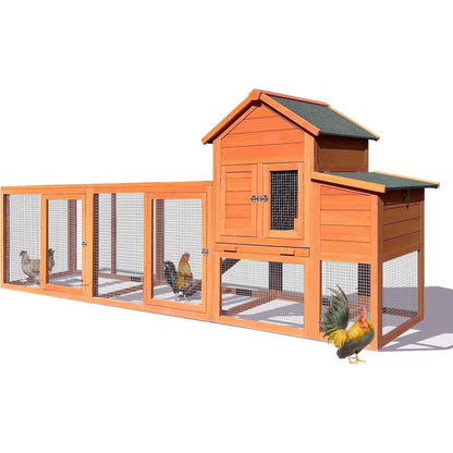122脟Large Wooden Chicken Coop,Outdoor Hen House with Nest Box, Wire Fence Poultry Cage
