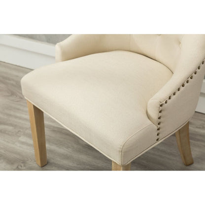 Tan Button Tufted Solid Wood Wingback Hostess Chairs with Nail Heads Set of 2