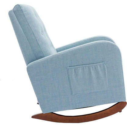 High Back Rocking Chair Nursery Chair .Comfortable Rocker Fabric Padded Seat .Modern High Back Armchair